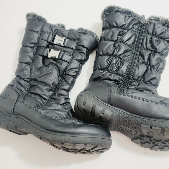 Totes Ankle Rain Boots Side Buckle & Zip Round Toe Fax Fur Solid Black 10M - Picture 1 of 7